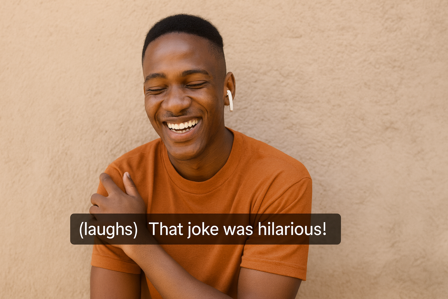 Zimbabwean content creator laughing with English captions overlay